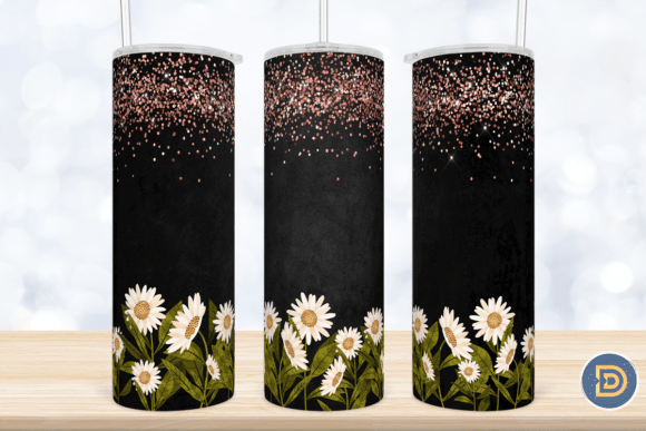 Black Daisy Glitter Graphics for Crafts and Tumblers